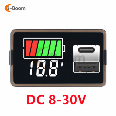 Ūdensnecaurlaidīgs voltmetrs līdzstrāvas 8-100V 8-30V digitālais displejs Litija akumulatora kapacitātes indikatora testeris Svina-skābes akumulatora uzlādes līmenis