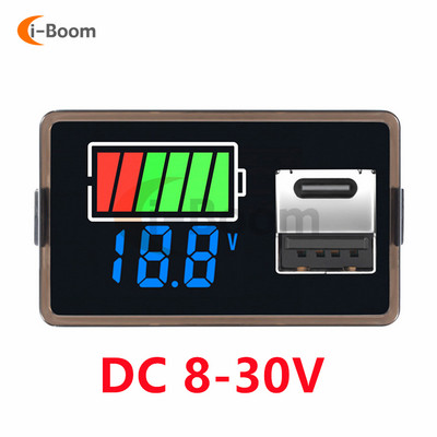 Ūdensnecaurlaidīgs voltmetrs līdzstrāvas 8-100V 8-30V digitālais displejs Litija akumulatora kapacitātes indikatora testeris Svina-skābes akumulatora uzlādes līmenis