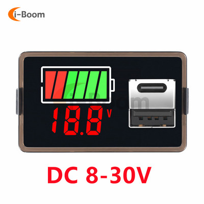 Ūdensnecaurlaidīgs voltmetrs līdzstrāvas 8-100V 8-30V digitālais displejs Litija akumulatora kapacitātes indikatora testeris Svina-skābes akumulatora uzlādes līmenis