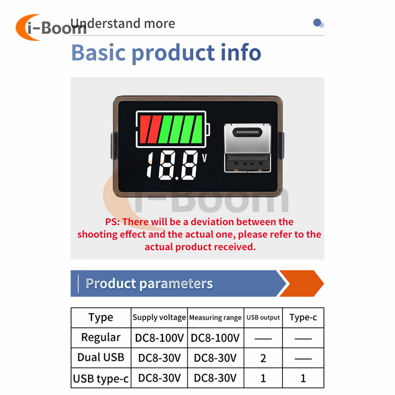 Ūdensnecaurlaidīgs voltmetrs līdzstrāvas 8-100V 8-30V digitālais displejs Litija akumulatora kapacitātes indikatora testeris Svina-skābes akumulatora uzlādes līmenis