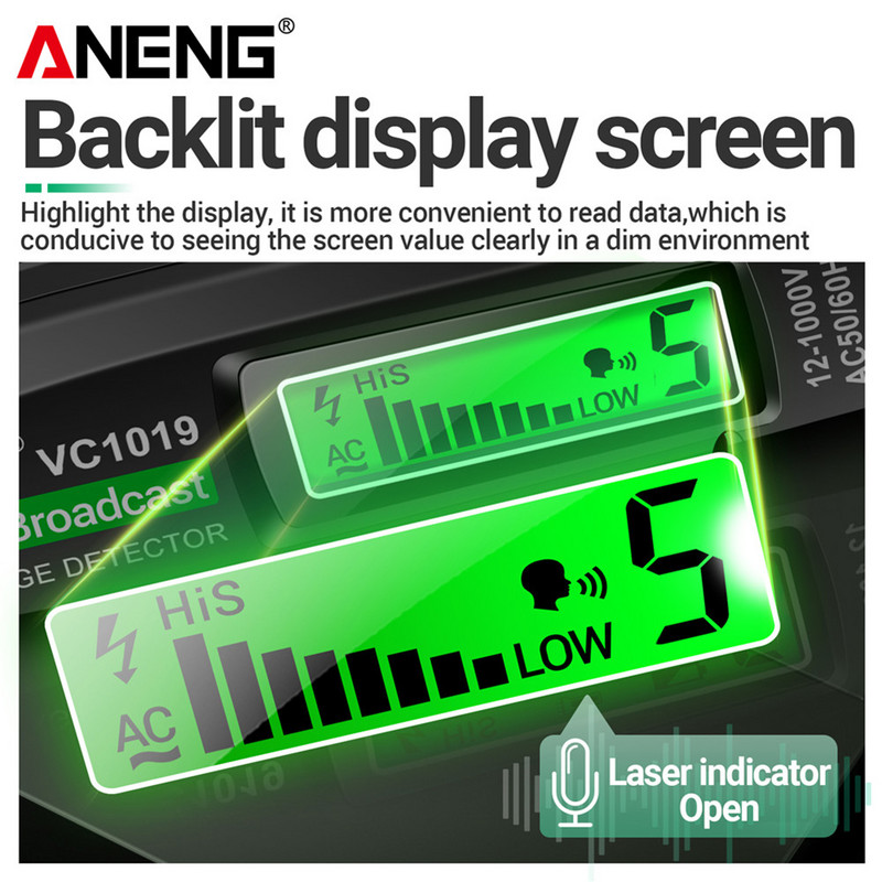 ANENG VC1019 DC AC ispitna olovka Detektor napona glasovnog emitiranja 12-1000V Volt Current Beskontaktna olovka Električni ispitivač Meter Alat