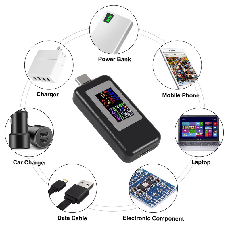 KWS-1902C Type-C színes kijelző USB-tesztelő Áramfeszültség-figyelő teljesítménymérő