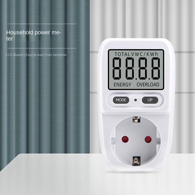 Elektros skaitiklis lizdui, skaitiklis, energijos sąnaudų skaitiklis su LCD ekranu, maks. 3680 W/16 A EU kištukas