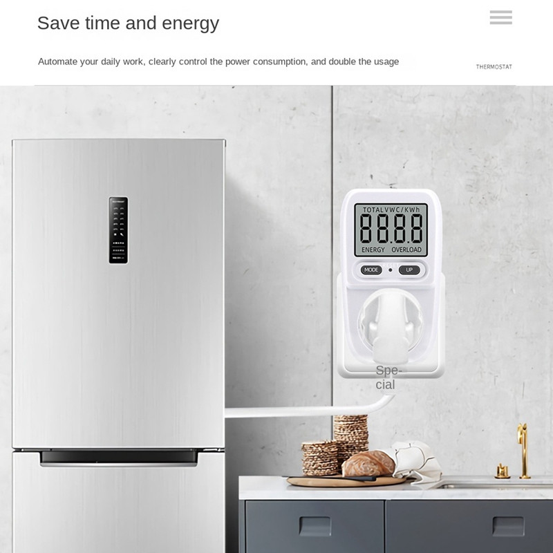 Elektros skaitiklis lizdui, skaitiklis, energijos sąnaudų skaitiklis su LCD ekranu, maks. 3680 W/16 A EU kištukas