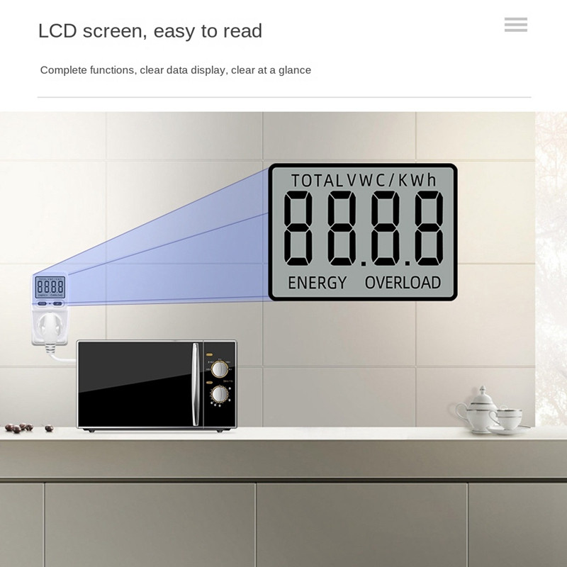 Elektros skaitiklis lizdui, skaitiklis, energijos sąnaudų skaitiklis su LCD ekranu, maks. 3680 W/16 A EU kištukas
