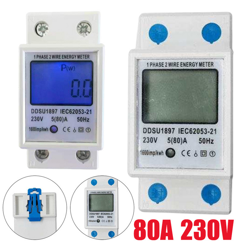 Skaitmeninis energijos matuoklis LCD ekranas AC 230V vatmetras Daugiafunkcis 5-80A elektrinis apkrovos analizatoriaus apšvietimas namams ar verslui