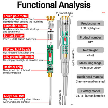 1/2/3Pcs Intelligent Voltage Tester Pen 24/70-250V Induction Power Detector Pen Electrical scwdriver Indicator Circuit Tester
