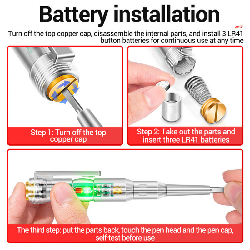 1/2/3 vnt. išmanusis įtampos tikrinimo rašiklis 24/70-250 V indukcinio maitinimo detektoriaus rašiklis elektrinis atsuktuvo indikatoriaus grandinės testeris