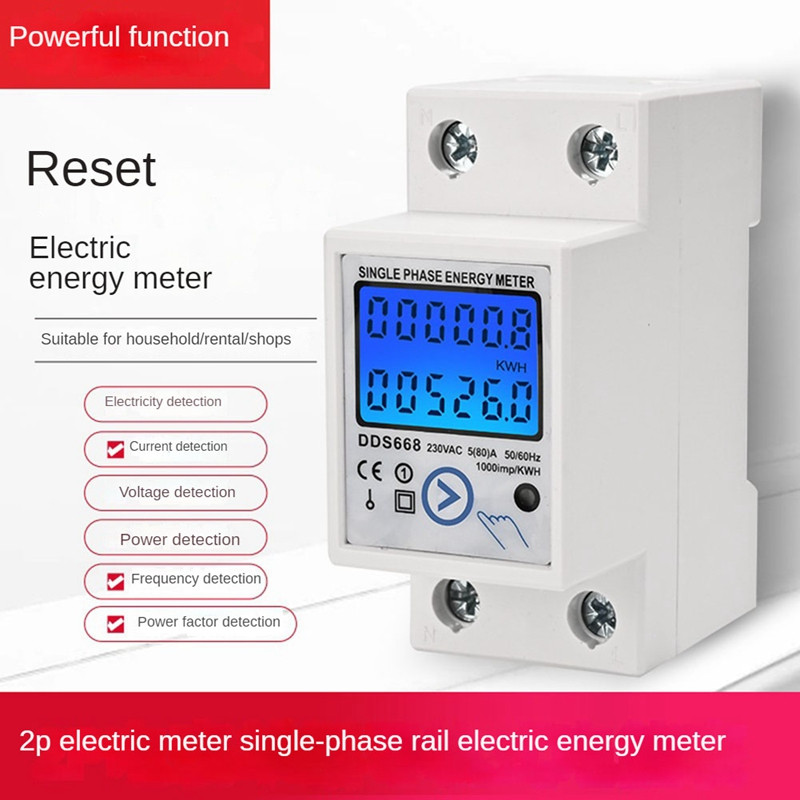 Baltas energijos skaitiklis ABS energijos skaitiklis Kwh AC220V elektros skaitiklis LCD skaitmeninis energijos elektros skaitiklis
