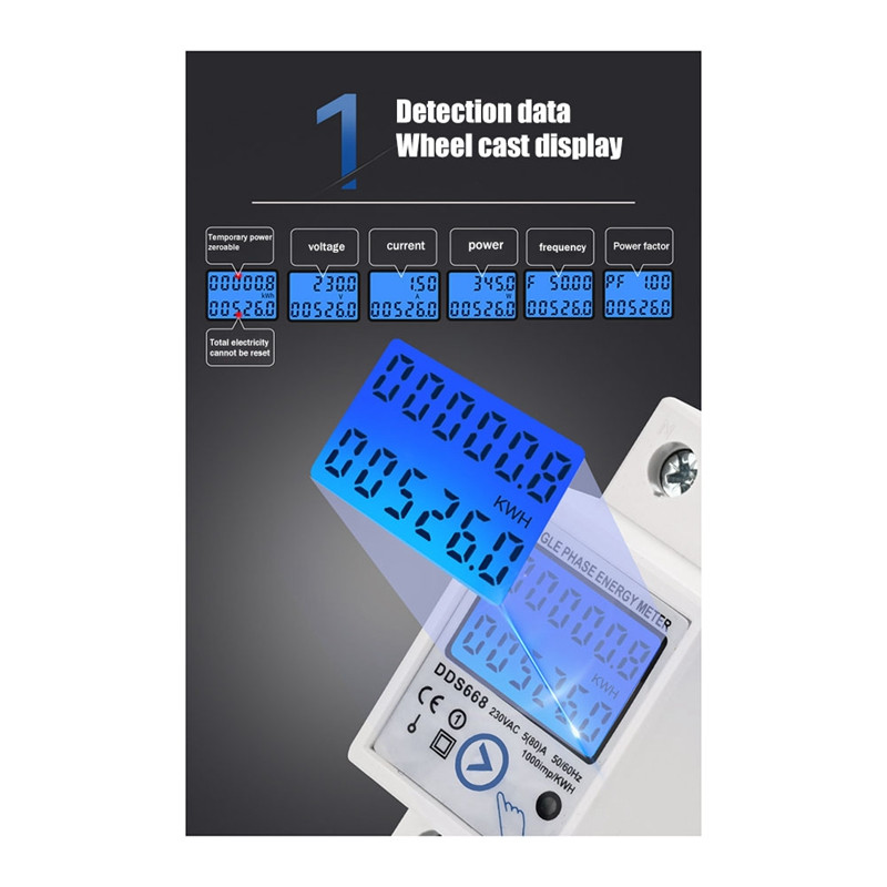 Baltas energijos skaitiklis ABS energijos skaitiklis Kwh AC220V elektros skaitiklis LCD skaitmeninis energijos elektros skaitiklis