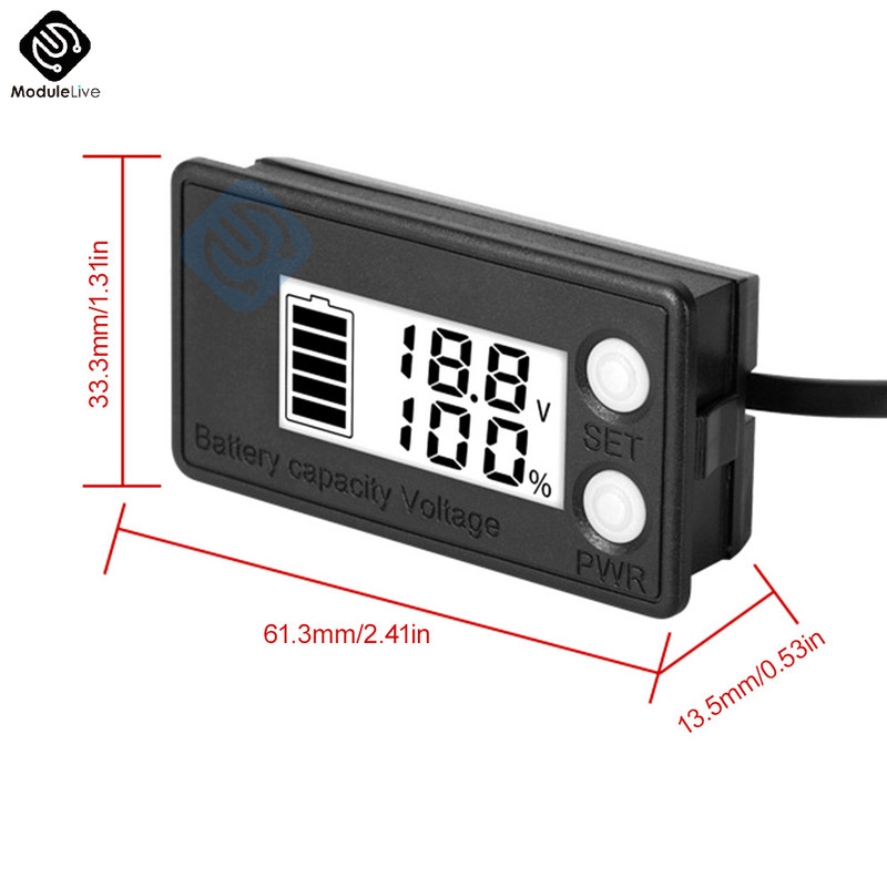 6133B DC 12V 24V 36V 48V Ένδειξη χωρητικότητας μπαταρίας Μετρητής τάσης Αδιάβροχο όργανο μέτρησης DC 7V-68V Ψηφιακά βολτόμετρο μετρητών