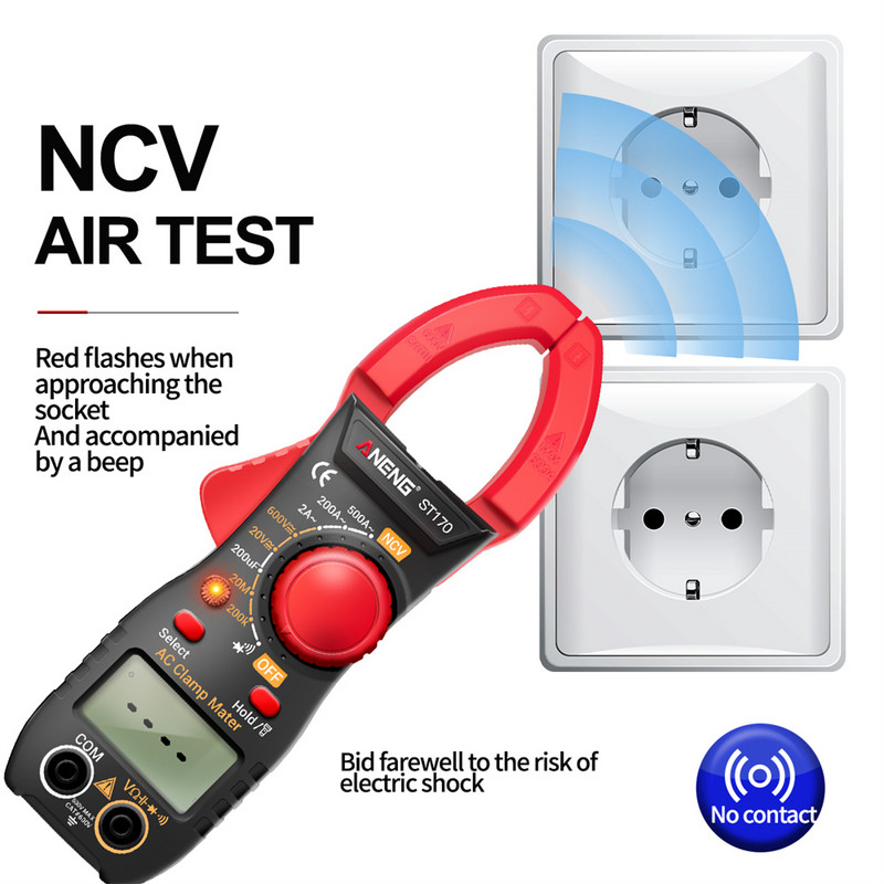 ANENG ST170 gnybtų matuoklis Skaitmeninis multimetras 1999 Skaičiuoja kintamosios srovės kintamosios srovės / nuolatinės srovės įtampos testeris Hz Talpa NCV omų testeris multimetras