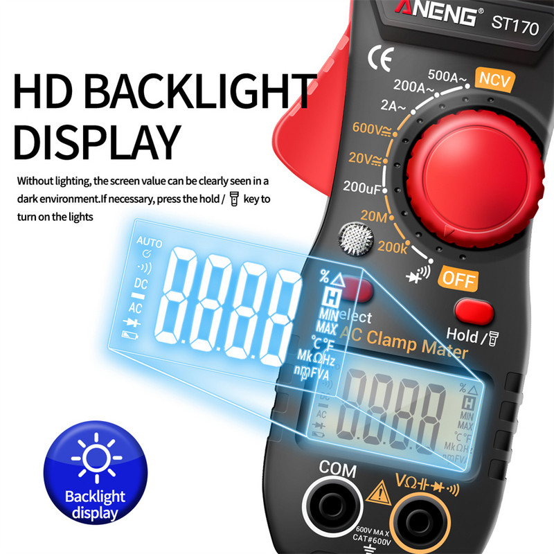 ANENG ST170 gnybtų matuoklis Skaitmeninis multimetras 1999 Skaičiuoja kintamosios srovės kintamosios srovės / nuolatinės srovės įtampos testeris Hz Talpa NCV omų testeris multimetras