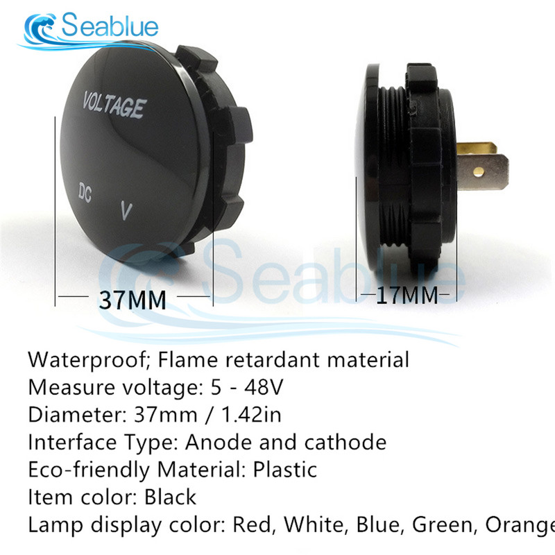 DC 5V 12V 24V 48V automobilių motociklo voltmetras, vandeniui atsparus LED skaitmeninis įtampos matuoklis, skirtas automobiliniam motociklui, keturračiui UTV sunkvežimiui