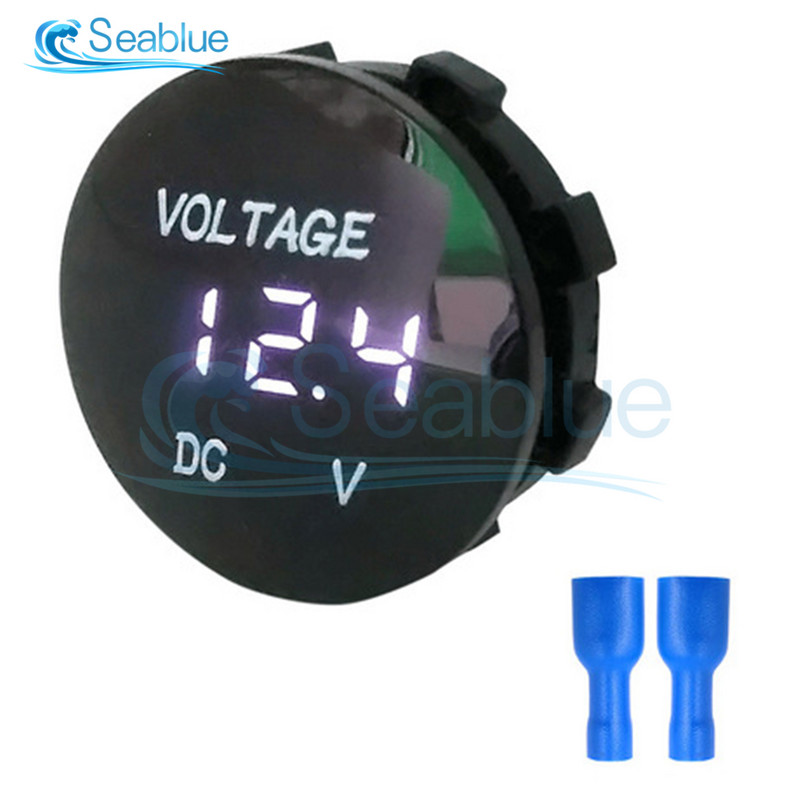 DC 5V 12V 24V 48V automobilių motociklo voltmetras, vandeniui atsparus LED skaitmeninis įtampos matuoklis, skirtas automobiliniam motociklui, keturračiui UTV sunkvežimiui