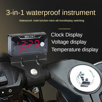 Мотоциклет Автомобилен термометър LED цифров часовник Многофункционален температурен волтметър Електронен часовник DC 8V-72V