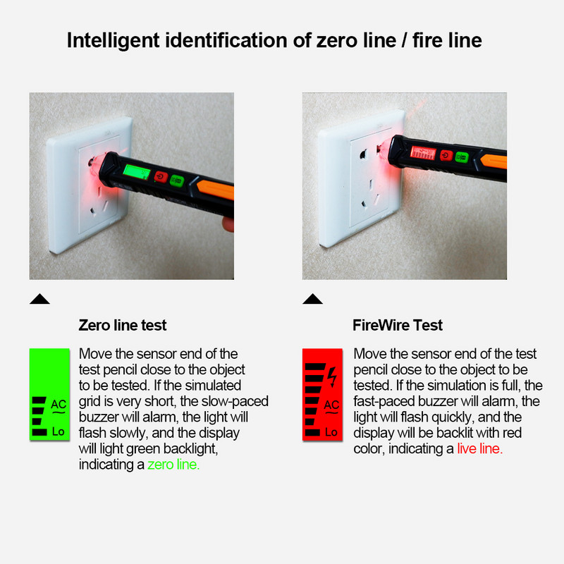 RuoShui 10 érintésmentes AC feszültség érzékelő mérő LCD kijelző NCV érzékenységi riasztás elektromos megszakító kereső ceruza teszter