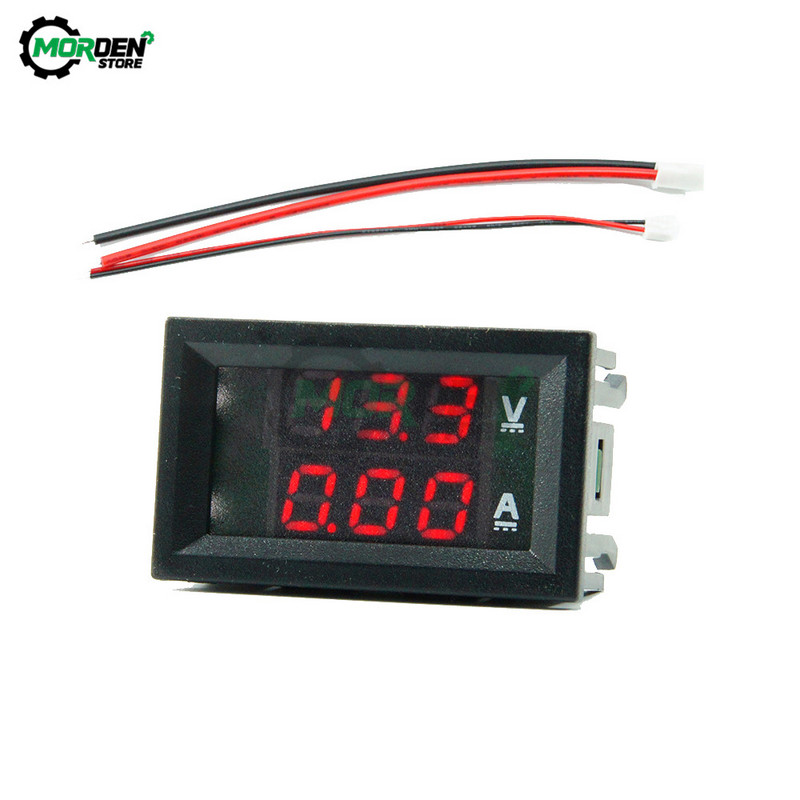 DC 7-110V 10A Voltmérő Ampermérő Kék Piros Kétamperes Volt Feszültség Árammérő Mérőelem 0,28" digitális LED kijelző