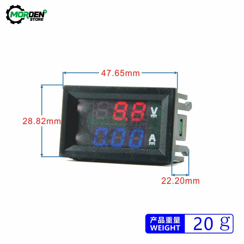 DC 7-110V 10A Voltmérő Ampermérő Kék Piros Kétamperes Volt Feszültség Árammérő Mérőelem 0,28" digitális LED kijelző