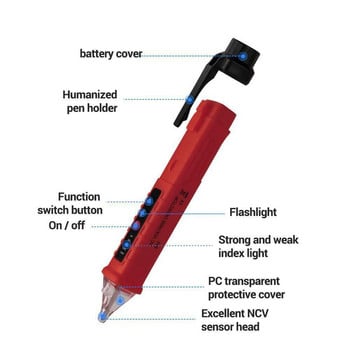 VD802 Детектори за променливо напрежение Интелигентен безконтактен тестер Писалка Измервател 12-1000V напрежение Електрически сензор Тест молив