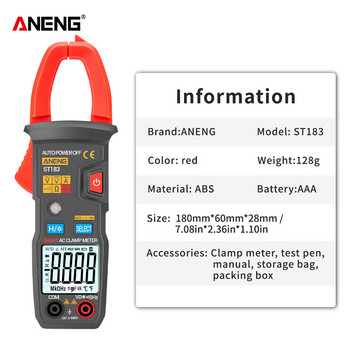 ANENG ST183 Digital Clamp Meter AC Current 6000 Counts True RMS Multimeter DC/AC Voltage Tester Hz Capacitence NCV Ohm Tests