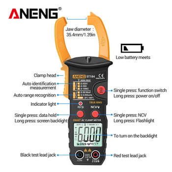 ST184 Цифров мултицет Професионален 6000 Counts Clamp Meter True RMS AC/DC Voltage Tester AC Current Hz Capacitive Ohm Test