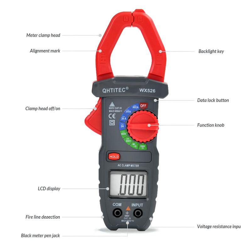 Vahelduv-/alalisvooluklambri mõõturi konks Digitaalne ampermeeter Voolutester Multimeeter Tonomeeter Tangid Voltmeeter Holdpeak Elektrikuklamber WX526