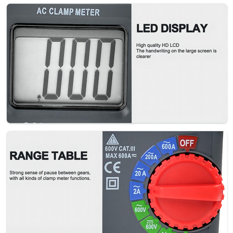 Vahelduv-/alalisvooluklambri mõõturi konks Digitaalne ampermeeter Voolutester Multimeeter Tonomeeter Tangid Voltmeeter Holdpeak Elektrikuklamber WX526