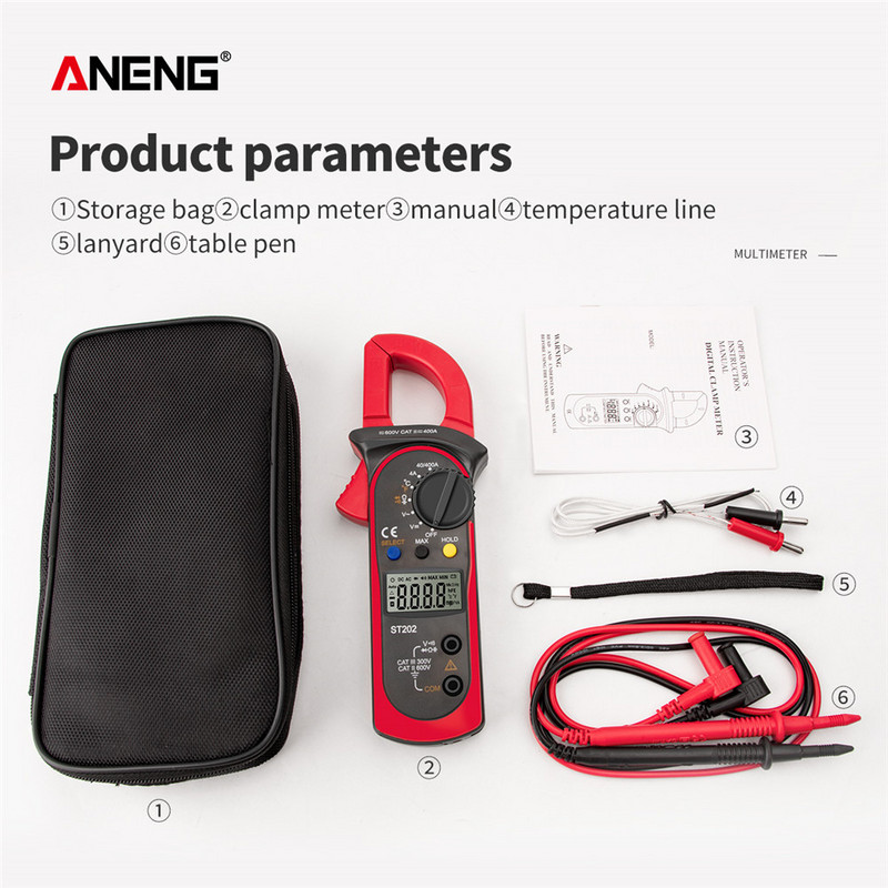 ST202 skaitmeninio gnybto multimetro varžos omų tranzistorių testeriai AC/DC srovės voltmetras Lcr gnybtų matuoklis su temperatūra