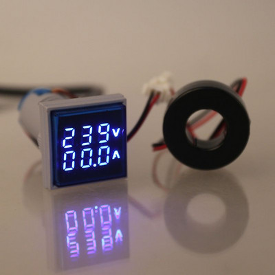 Квадратен LED цифров волтметър и амперметър с двоен дисплей Уред за измерване на напрежението Токомер AC 60-500V 0-100A