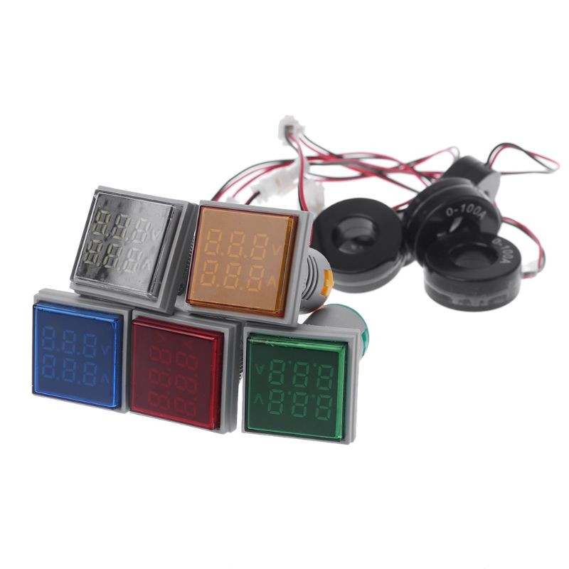 Kvadratinis LED skaitmeninis dvigubo ekrano voltmetras ir ampermetras įtampos matuoklis srovės matuoklis AC 60-500V 0-100A