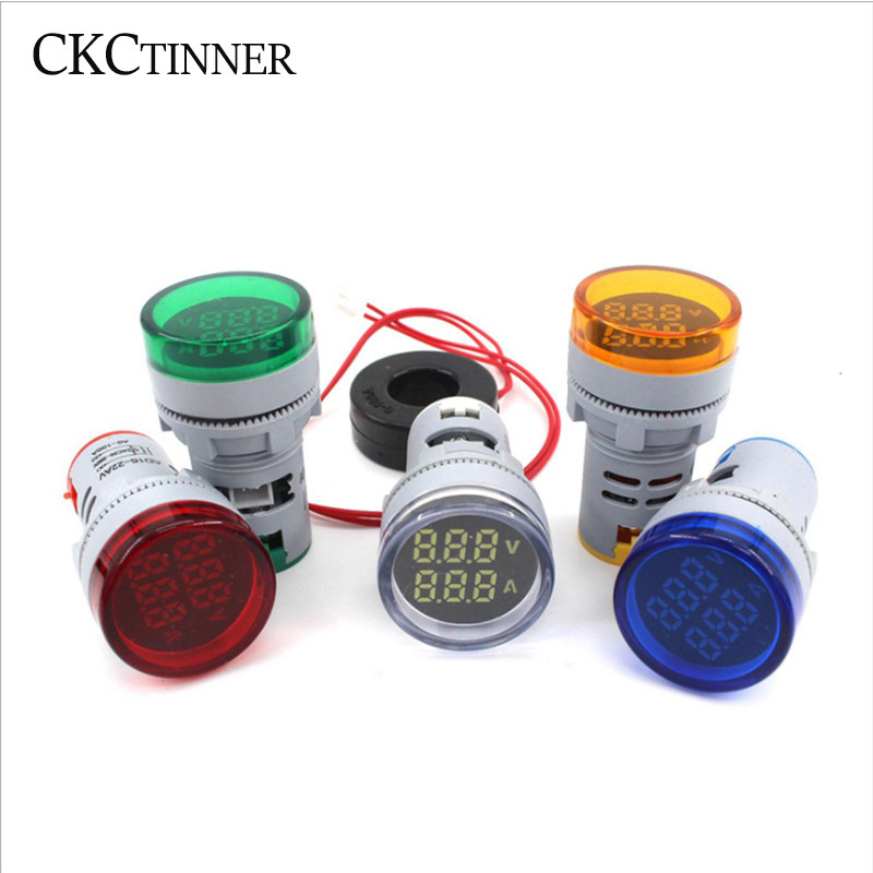 22 mm AD16-22DVA ümmargune LED kahe ekraaniga Volt Ampermeeter Voltmeeter 60-500 V Ampermeeter Digitaalne pingevoolu Ampermeetri näidik