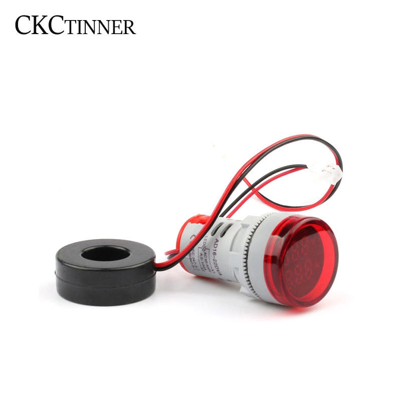 22 mm AD16-22DVA ümmargune LED kahe ekraaniga Volt Ampermeeter Voltmeeter 60-500 V Ampermeeter Digitaalne pingevoolu Ampermeetri näidik