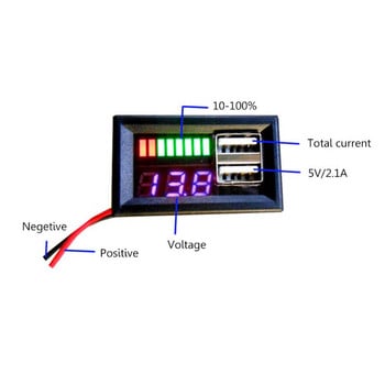 OOTDTY LED Ψηφιακή Οθόνη Βολτόμετρο Mini Voltage Meter Volt Tester Panel για DC 12V Αυτοκίνητα Μοτοσικλέτες Οχήματα Έξοδος USB 5V2A