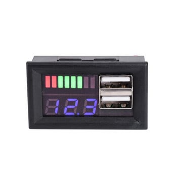 OOTDTY LED Ψηφιακή Οθόνη Βολτόμετρο Mini Voltage Meter Volt Tester Panel για DC 12V Αυτοκίνητα Μοτοσικλέτες Οχήματα Έξοδος USB 5V2A