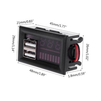 OOTDTY LED Ψηφιακή Οθόνη Βολτόμετρο Mini Voltage Meter Volt Tester Panel για DC 12V Αυτοκίνητα Μοτοσικλέτες Οχήματα Έξοδος USB 5V2A