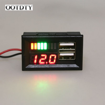 OOTDTY LED Ψηφιακή Οθόνη Βολτόμετρο Mini Voltage Meter Volt Tester Panel για DC 12V Αυτοκίνητα Μοτοσικλέτες Οχήματα Έξοδος USB 5V2A