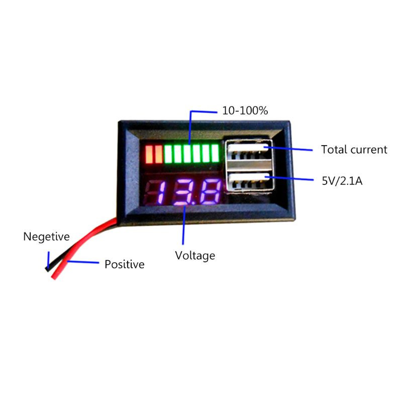 OOTDTY LED Ψηφιακή Οθόνη Βολτόμετρο Mini Voltage Meter Volt Tester Panel για DC 12V Αυτοκίνητα Μοτοσικλέτες Οχήματα Έξοδος USB 5V2A