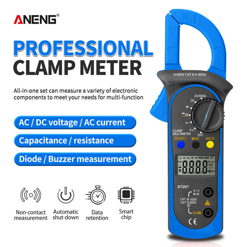 ANENG ST201 Multimetru Clemă Ampermetru Tranzistor Tester condensator Test de putere Tester de tensiune pentru automobile Digital profesional
