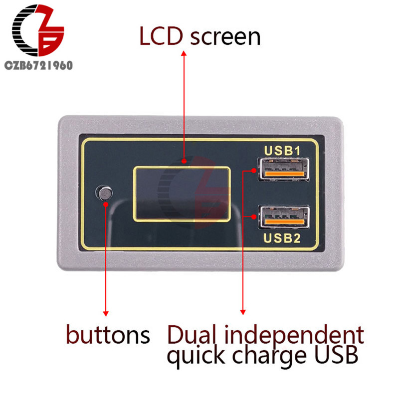 Egyenáramú autós feszültségmérő 6V-30V kapacitásjelző teljesítménymérő lítium akkumulátor feszültségmérő 12V 24V támogatás USB többprotokollos gyorstöltés