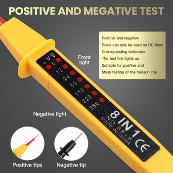 8 в 1 AC DC Voltage Test Pen Тестер за полярност на тока Детектор Auto Electrical LED Voltage Meters Instruments Tool