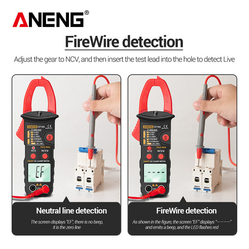 ANENG ST184 digitaalne professionaalne mõõtemultimeeter klambrimõõtur True RMS 6000 loendab testrid AC/DC pinge vahelduvvoolu oomi
