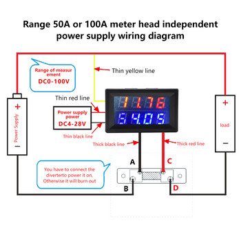 DC100V/200V 50A/100A Ψηφιακό βολτόμετρο Αμπερόμετρο 4 Bit 0,28\