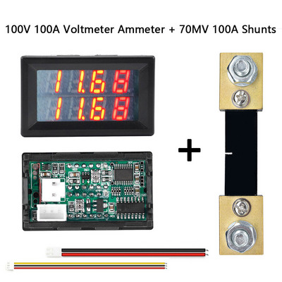DC100V/200V 50A/100A skaitmeninis voltmetro ampermetras, 4 bitai 0,28 colio dviejų LED amperų įtampos srovės matuoklio detektorius su šuntais