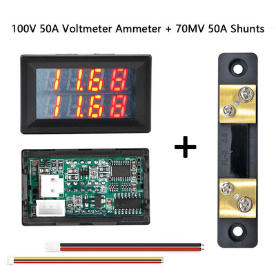 DC100V/200V 50A/100A skaitmeninis voltmetro ampermetras, 4 bitai 0,28 colio dviejų LED amperų įtampos srovės matuoklio detektorius su šuntais