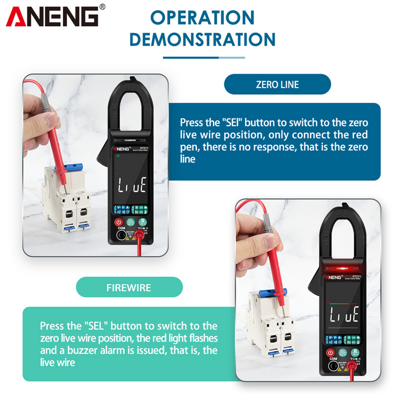 ANENG ST211 Digitalna kliješta 6000 Counts Multimetar DC/AC napon Strujni ispitivač Auto pojačalo Hz Veliki ekran u boji NCV Ohm Test