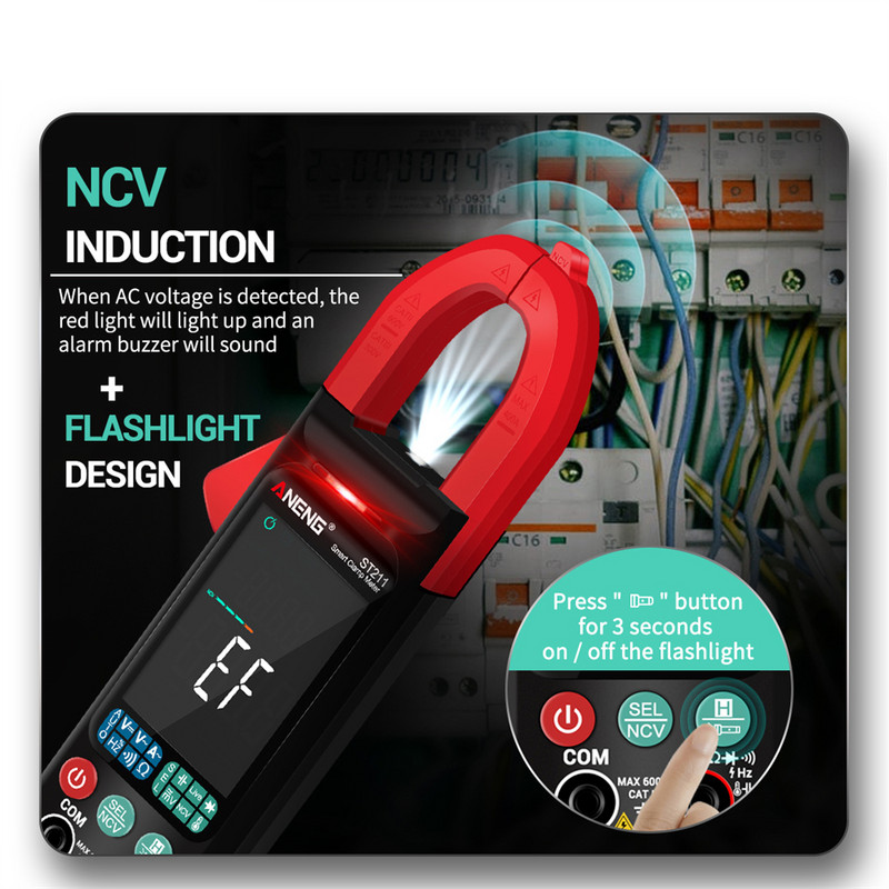 DC/AC feszültségáram-mérő multiméter 600mv/600V autós erősítő Hz NCV ohm teszt ST211 digitális bilincsmérő 6000 számlálás