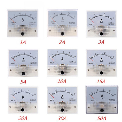 9 вида амперметър Аналогов амперметър Габарит Правоъгълен панелен тестер Тестер за ток 1A/2A/3A/5A/10A/15A/20A/30A/50A Издръжлив