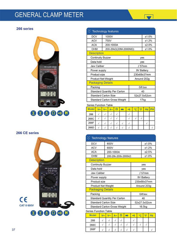 Digitális bilincsmérő 266C hőmérséklet teszttel мультиметр цифровой автоматический Clamp Multiméter Ampermérő Multiméter Szerszámok