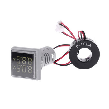 Τετράγωνο LED Ψηφιακό βολτόμετρο Αμπερόμετρο 22mm Φώτα σήματος Voltage Ampere Μετρητής ρεύματος Έλεγχος ένδειξης μέτρησης AC 60-500V